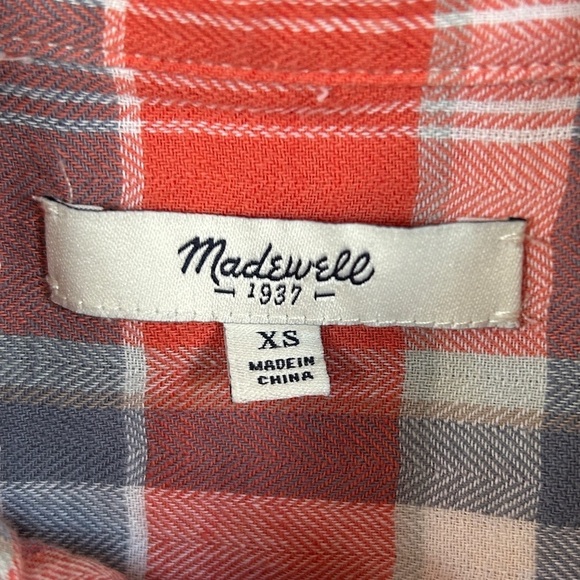 Madewell Skylar Plaid Flannel Shirt | Coral Blue | XS | Lightweight Button Down - Picture 4 of 9